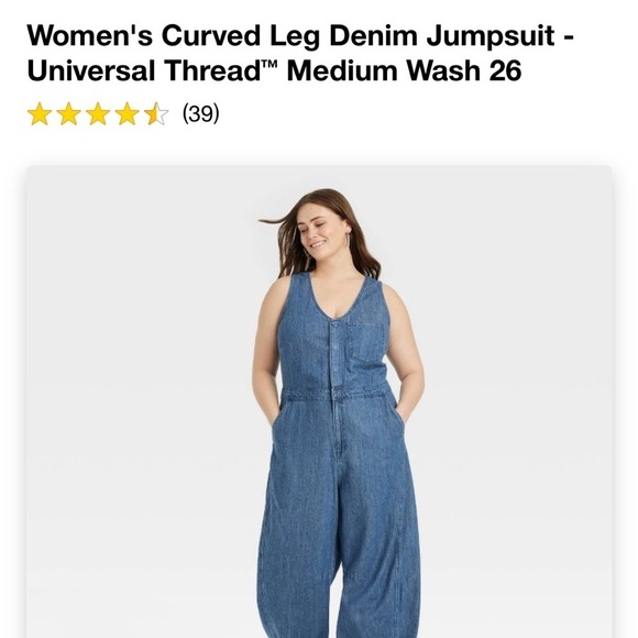 NWT Women's Curved Leg Denim Jumpsuit - Universal Thread Medium Wash - Picture 5 of 5